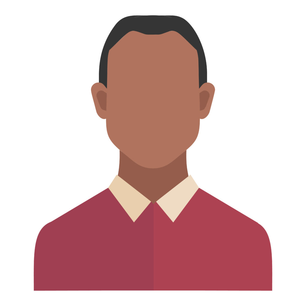 Man in red shirt with white collar